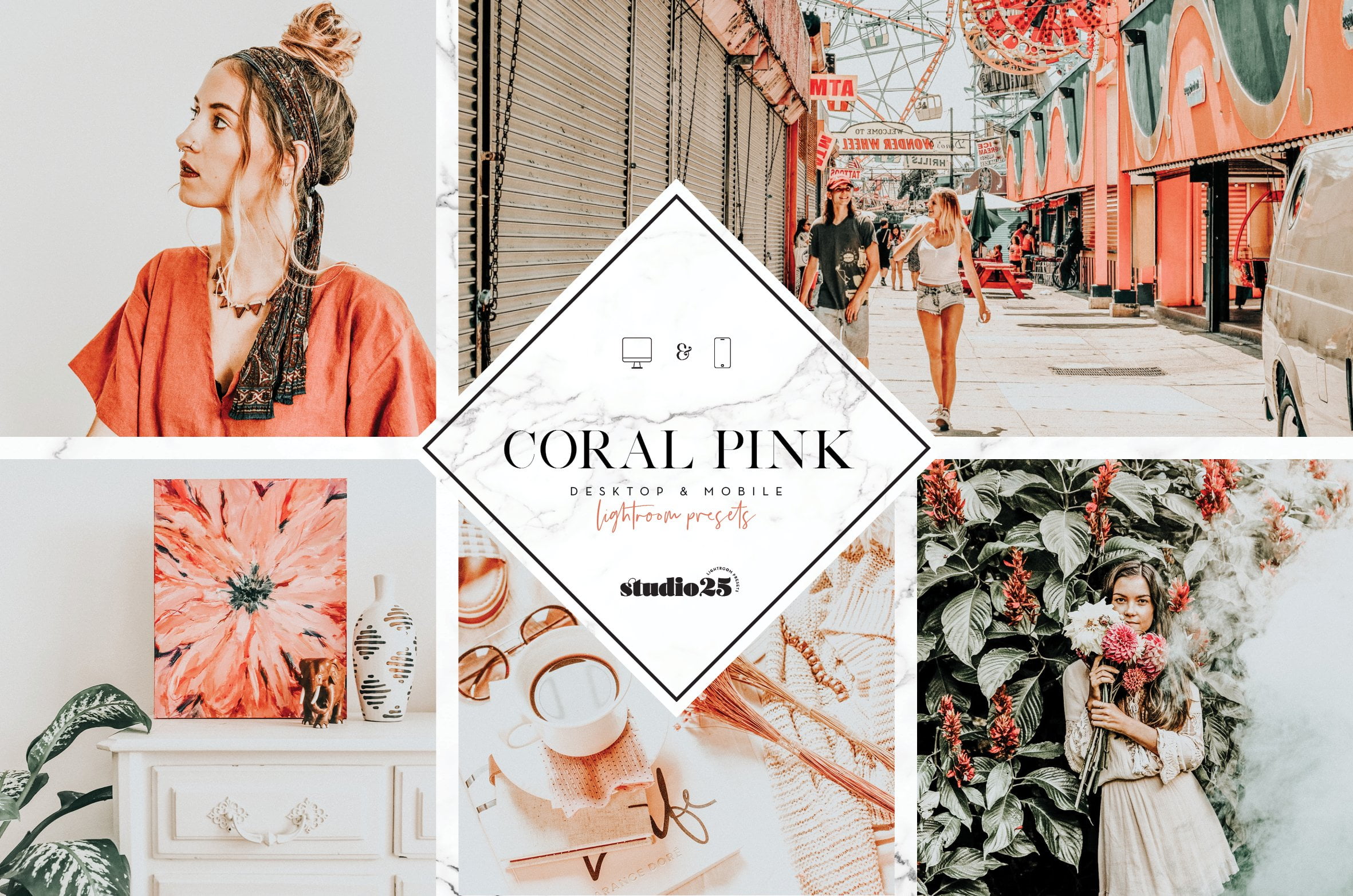 Coral pink lightroom preset